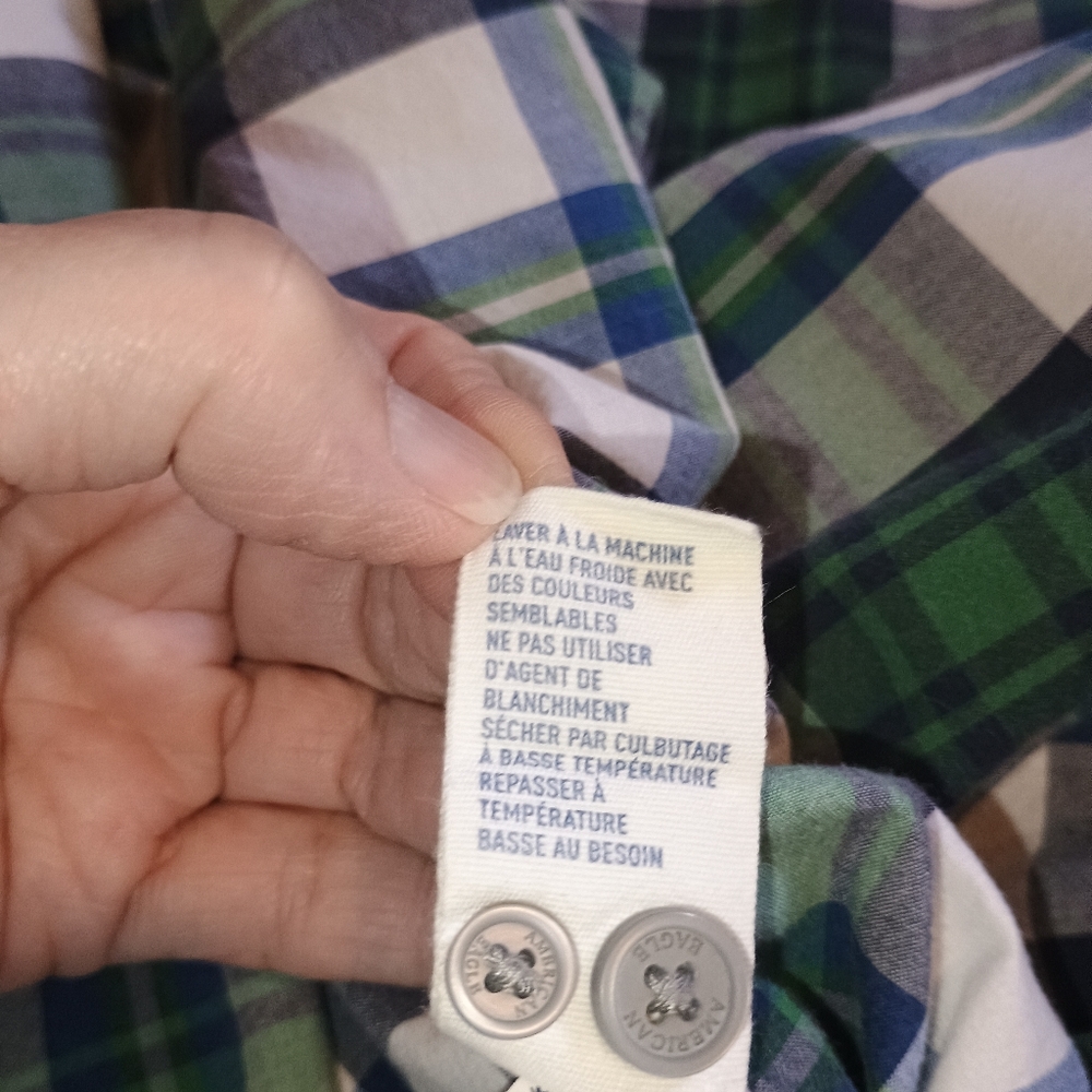 American Eagle Outfitters LT Plaid Shirt Green Blue‎ White Button Front Athletic - Picture 12 of 12